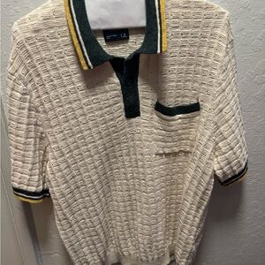 Abercrombie & Fitch Cream Polo with Green and Yellow Accents